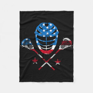 Lacrosse Helmet American Usa Flag Fleece Blanket