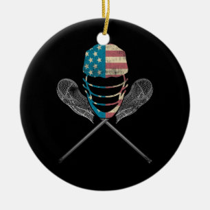 Lacrosse Helmet and Sticks Ceramic Ornament