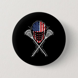 Lacrosse Helmet Crossed Sticks America Flag Gift  6 Cm Round Badge