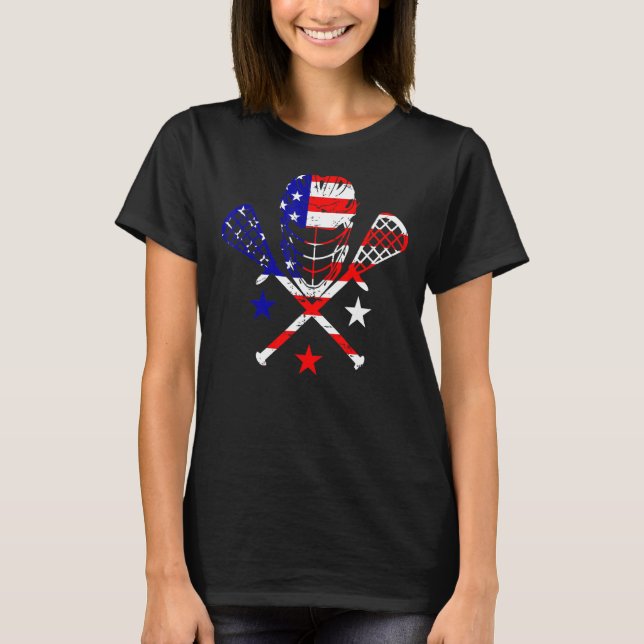 Lacrosse Helmet Sticks American Flag 4th Of July L T-Shirt (Front)