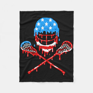 Lacrosse Ice Cream Helmet Lax Sticks Patriotic Ame Fleece Blanket