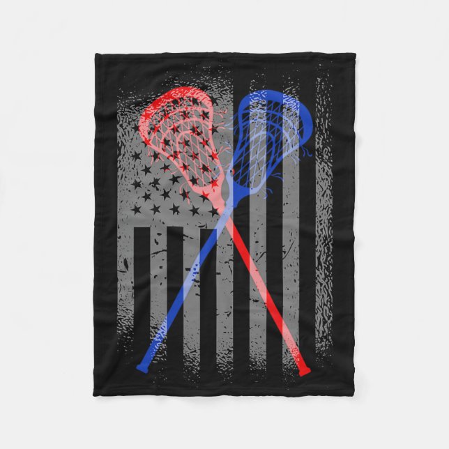 Lacrosse Lax American Flag 1  Fleece Blanket (Front)