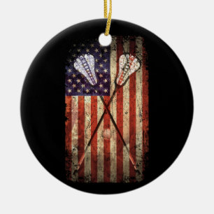 Lacrosse LAX American Flag Ceramic Ornament