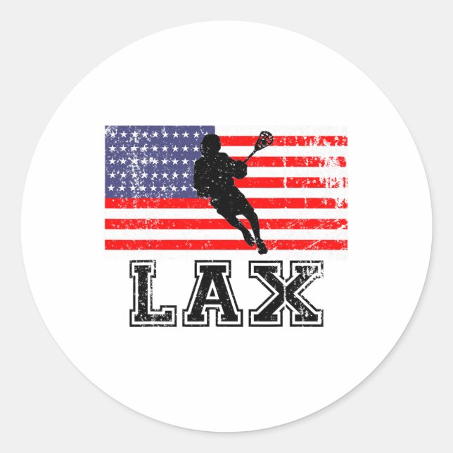 Lacrosse Lax American Flag  Classic Round Sticker (Front)