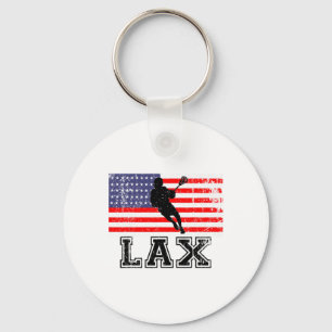 Lacrosse Lax American Flag Key Ring