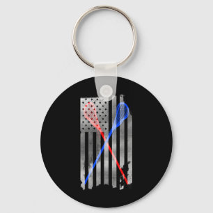 Lacrosse Lax American Flag Key Ring
