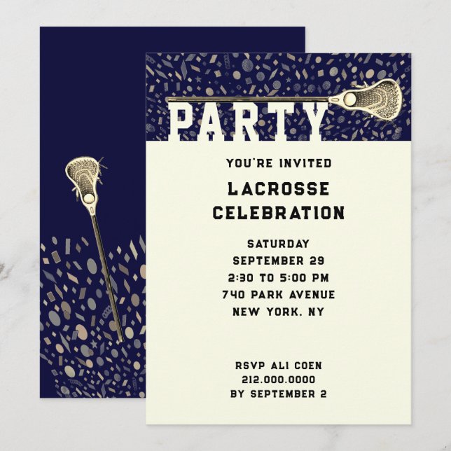 Lacrosse Party Invitations (Front/Back)