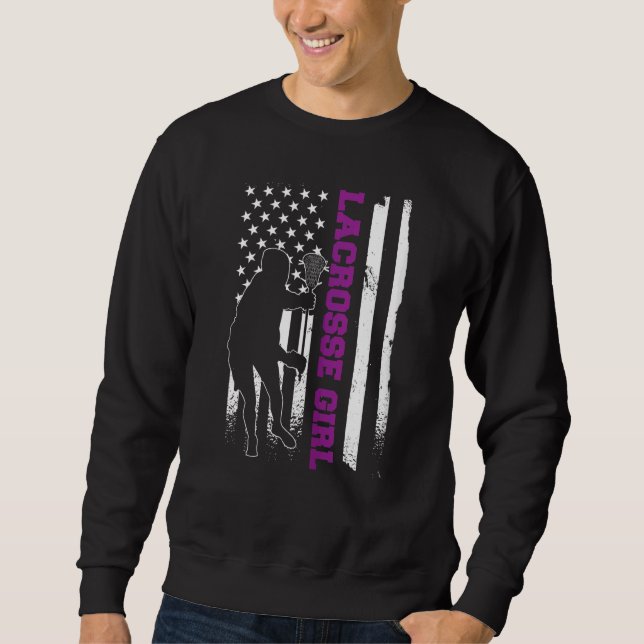 Lacrosse Player Apparel American Flag Lax Girl Lac Sweatshirt (Front)