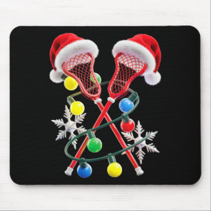 Lacrosse Player Christmas Lights Santa Hat Crosse  Mouse Pad
