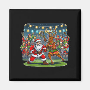 Lacrosse Player Christmas Santa Reindeer Playing L Magnet