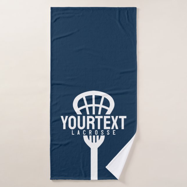 Lacrosse Player CUSTOM TEXT Team Mesh Sport Stick  Bath Towel Set (Bath Towel)