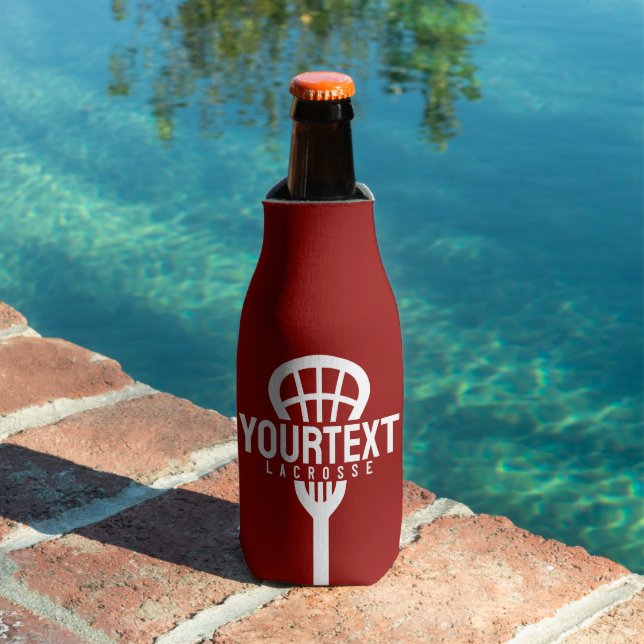 Lacrosse Player CUSTOM TEXT Team Mesh Sport Stick  Bottle Cooler (In Situ Pool)