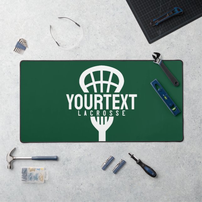 Lacrosse Player CUSTOM TEXT Team Mesh Sport Stick  Desk Mat (Workstation)