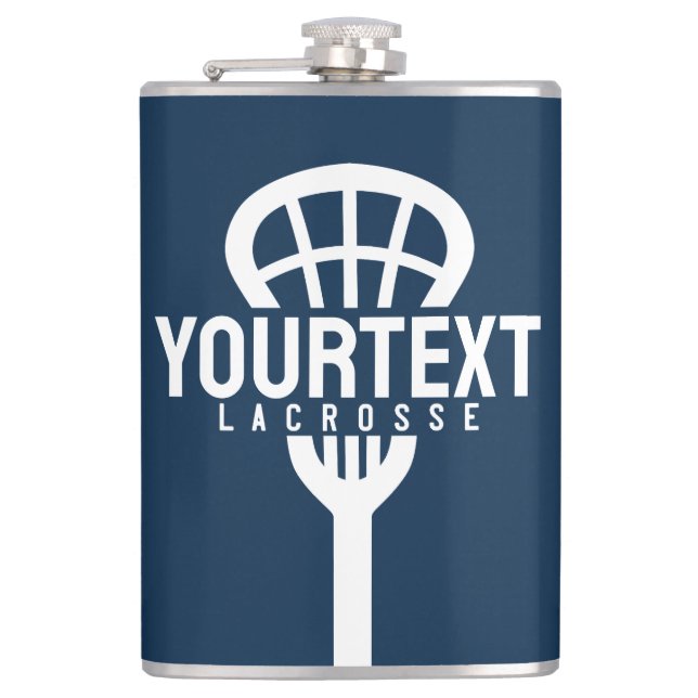 Lacrosse Player CUSTOM TEXT Team Mesh Sport Stick  Hip Flask (Front)