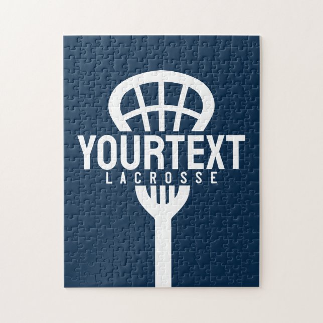 Lacrosse Player CUSTOM TEXT Team Mesh Sport Stick  Jigsaw Puzzle (Vertical)