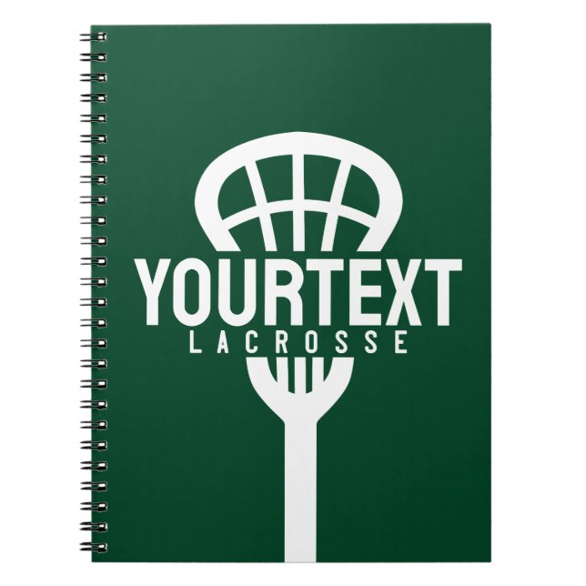 Lacrosse Player CUSTOM TEXT Team Mesh Sport Stick  Notebook (Front)