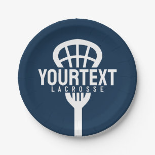Lacrosse Player CUSTOM TEXT Team Mesh Sport Stick Paper Plate
