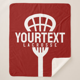 Lacrosse Player CUSTOM TEXT Team Mesh Sport Stick Sherpa Blanket