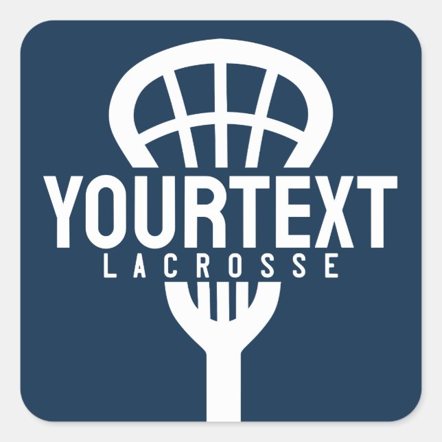 Lacrosse Player CUSTOM TEXT Team Mesh Sport Stick  Square Sticker (Front)