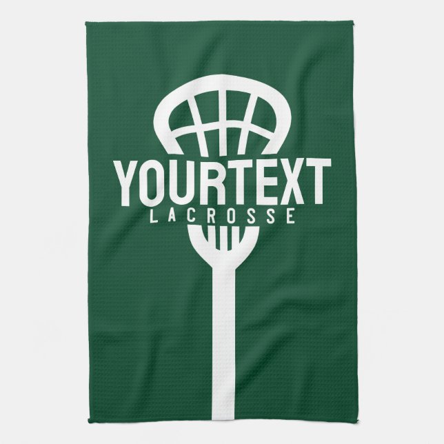 Lacrosse Player CUSTOM TEXT Team Mesh Sport Stick  Tea Towel (Vertical)