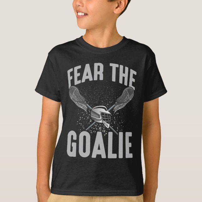 Lacrosse Player Lax Goalie Stick Helmet Sport Fun T-Shirt (Front)