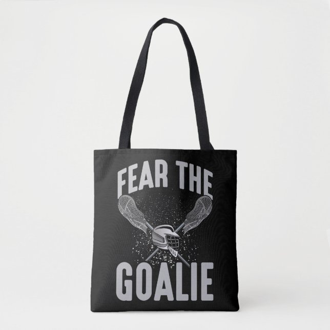 Lacrosse Player Lax Goalie Stick Helmet Sport Fun Tote Bag (Front)