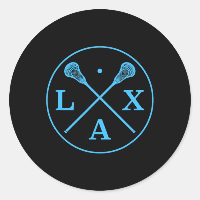 Lacrosse Player Logo - Blue Team Colour Lax Tee  Classic Round Sticker (Front)