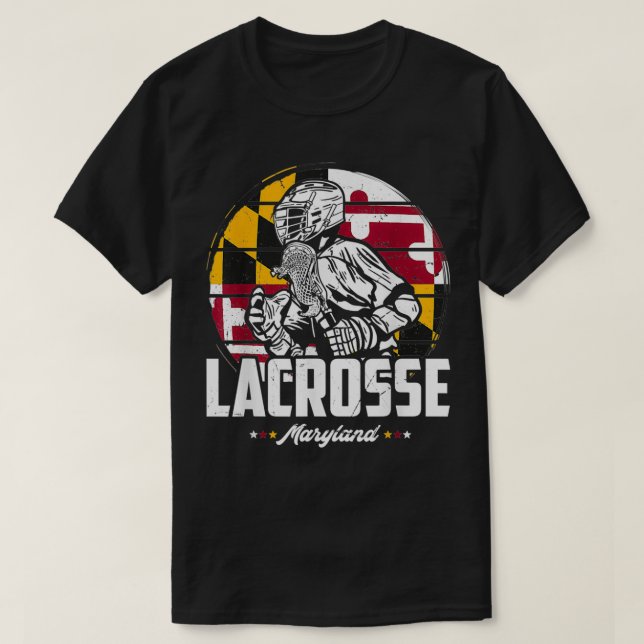 Lacrosse Player Maryland Flag Lax retro T-Shirt (Design Front)