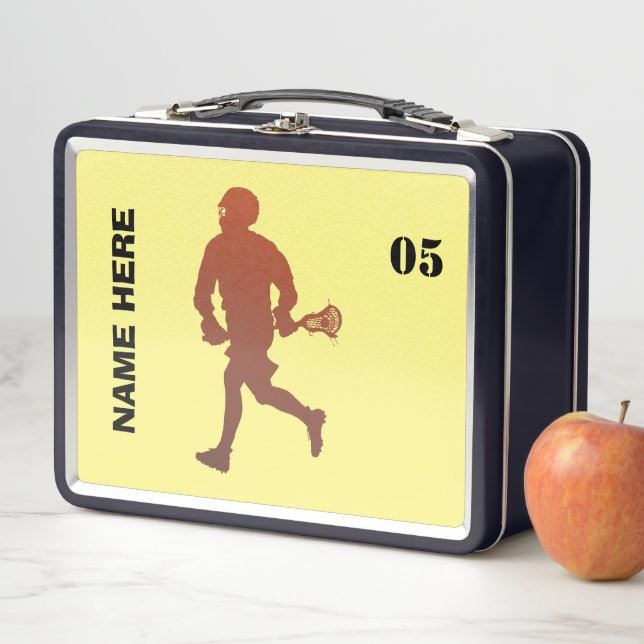 Lacrosse Player Personalised Name  Metal Lunch Box (In Situ)