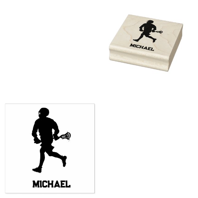 Lacrosse Player Personalised  Rubber Stamp (Stamped)