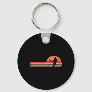 Lacrosse Player Silhouette Sunset Retro Lax Men Wo Key Ring