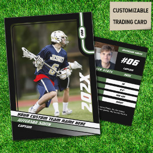 Lacrosse Player Trading Card in Black Green