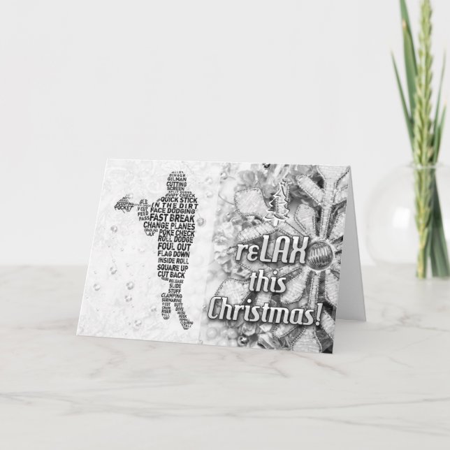 Lacrosse Player Typeography reLAX Christmas Card (Front)