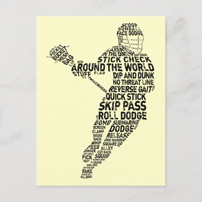 Lacrosse Player Typography Postcard (Front)