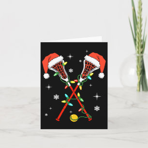 Lacrosse Player Xmas Lights Santa Hat Lacrosse Chr Card