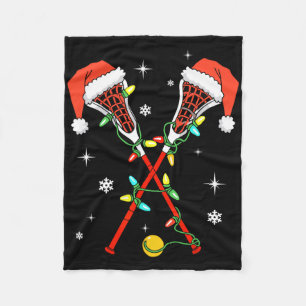 Lacrosse Player Xmas Lights Santa Hat Lacrosse Chr Fleece Blanket