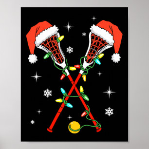 Lacrosse Player Xmas Lights Santa Hat Lacrosse Chr Poster