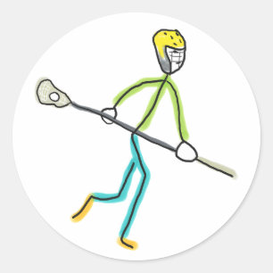 Lacrosse Playing Stickman Classic Round Sticker