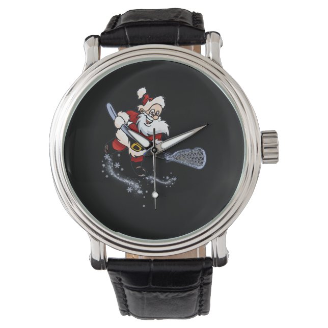 Lacrosse Santa Christmas Cool Lax Sport Ugly X-Mas Watch (Front)