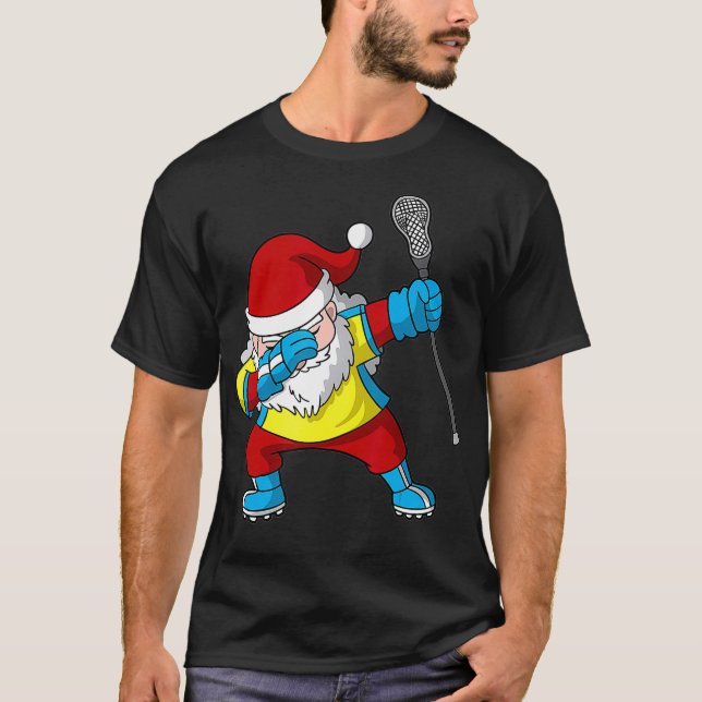 Lacrosse Santa Claus LAX Christmas Dabbing Gift  T-Shirt (Front)