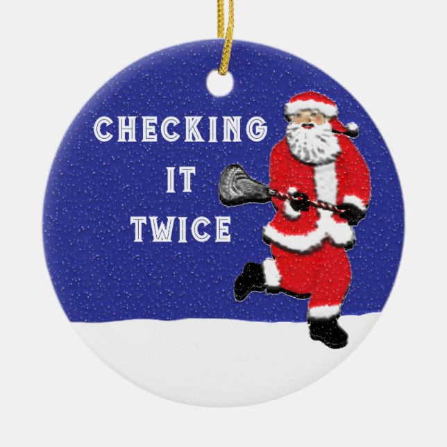 Lacrosse Santa Collectable Ceramic Ornament (Front)
