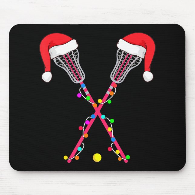 Lacrosse Santa Hat Christmas Lights Fun Sport Xmas Mouse Pad (Front)