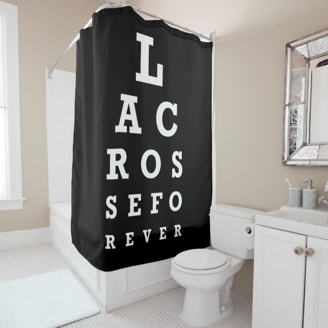 Lacrosse Shower Curtain - Funny LAX Eye Chart  (In Situ)