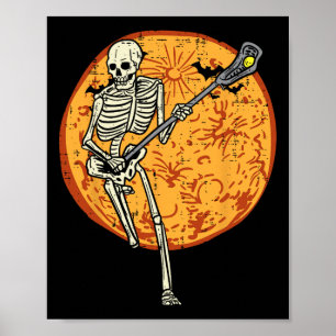 Lacrosse Skeleton Full Moon Sports Halloween Men W Poster
