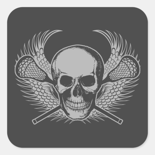 Lacrosse Skull - Grey Square Sticker (Front)