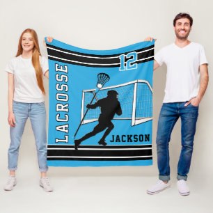 Lacrosse Sport - Baby Blue, White, Black Fleece Blanket