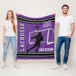 Lacrosse Sport - Purple, White, Black Fleece Blanket
