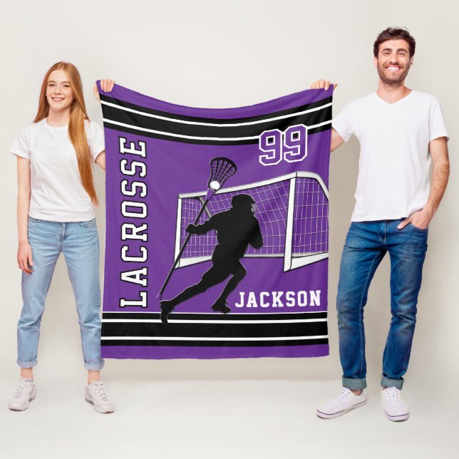 Lacrosse Sport - Purple, White, Black Fleece Blanket (In Situ)