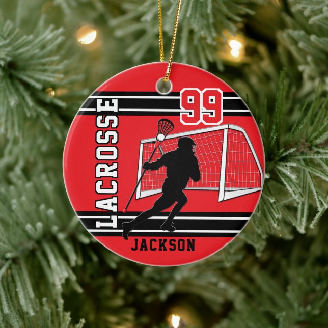 Lacrosse 🥍 Sport - Red Ceramic Ornament (Tree)