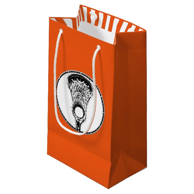 Lacrosse Sports Orange Small Gift Bag (Front Angled)